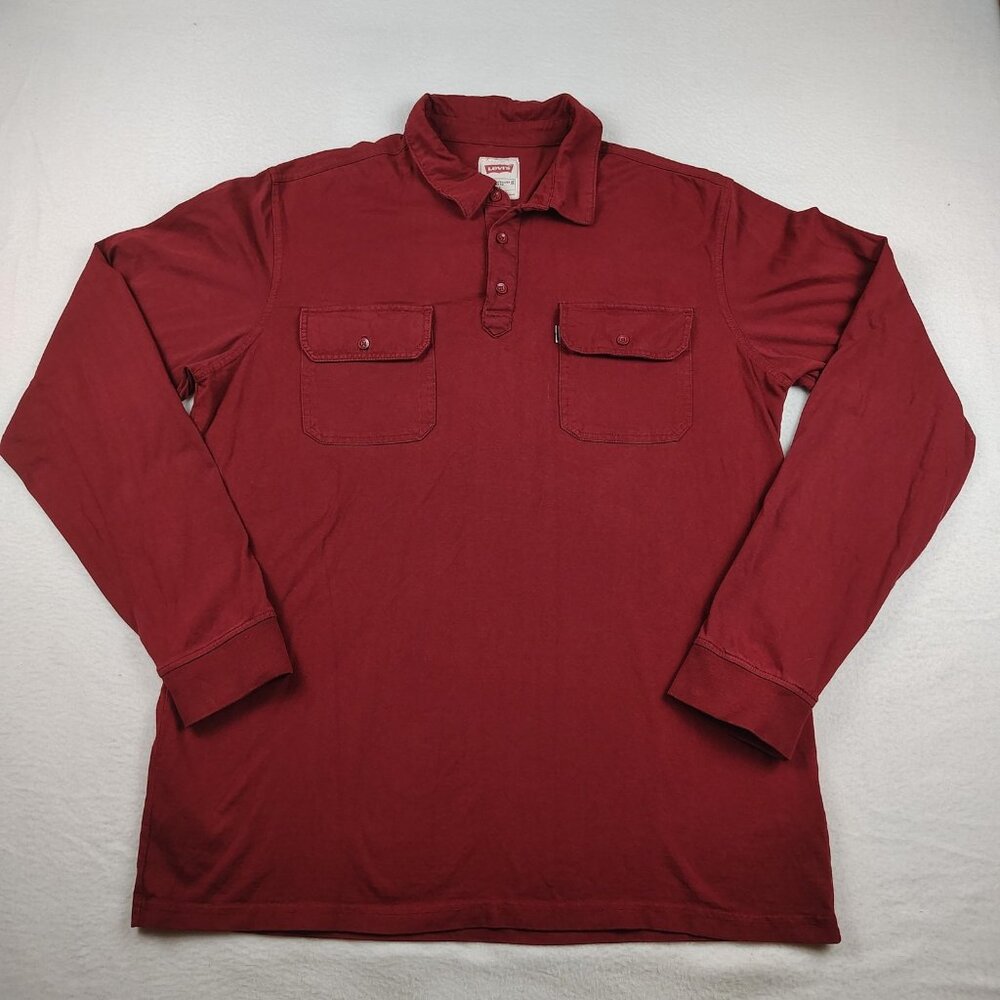 Levis Cotton Polo Shirt Mens sz XL Red Long Sleeve